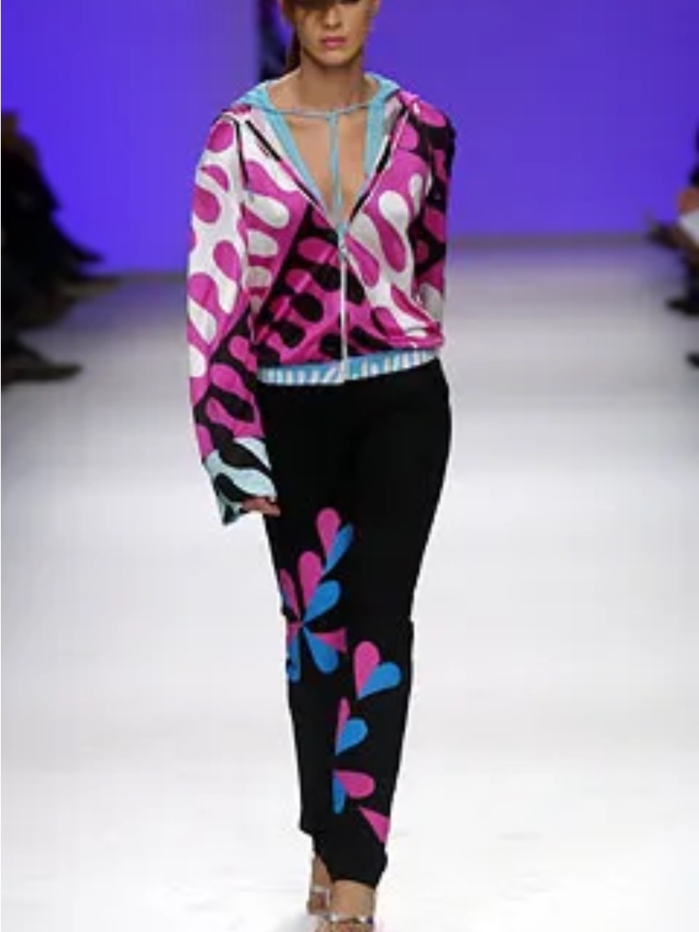 Emilio Pucci Runway 2003 Black, Pink , Printed  Hooded Silk Blouse